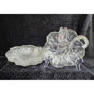 Indiana Glass Pebble Leaf Dishes Set of 4 | Clear Pressed Glass Leaf Plates 1960